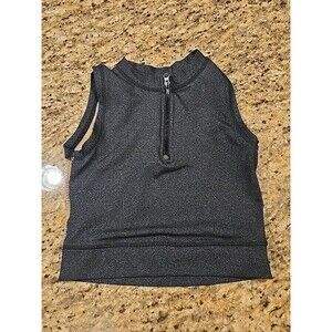 Honeycut Pop Top Women Ink Heather Gray Mesh Back Crop Dance Top w/ Zipper